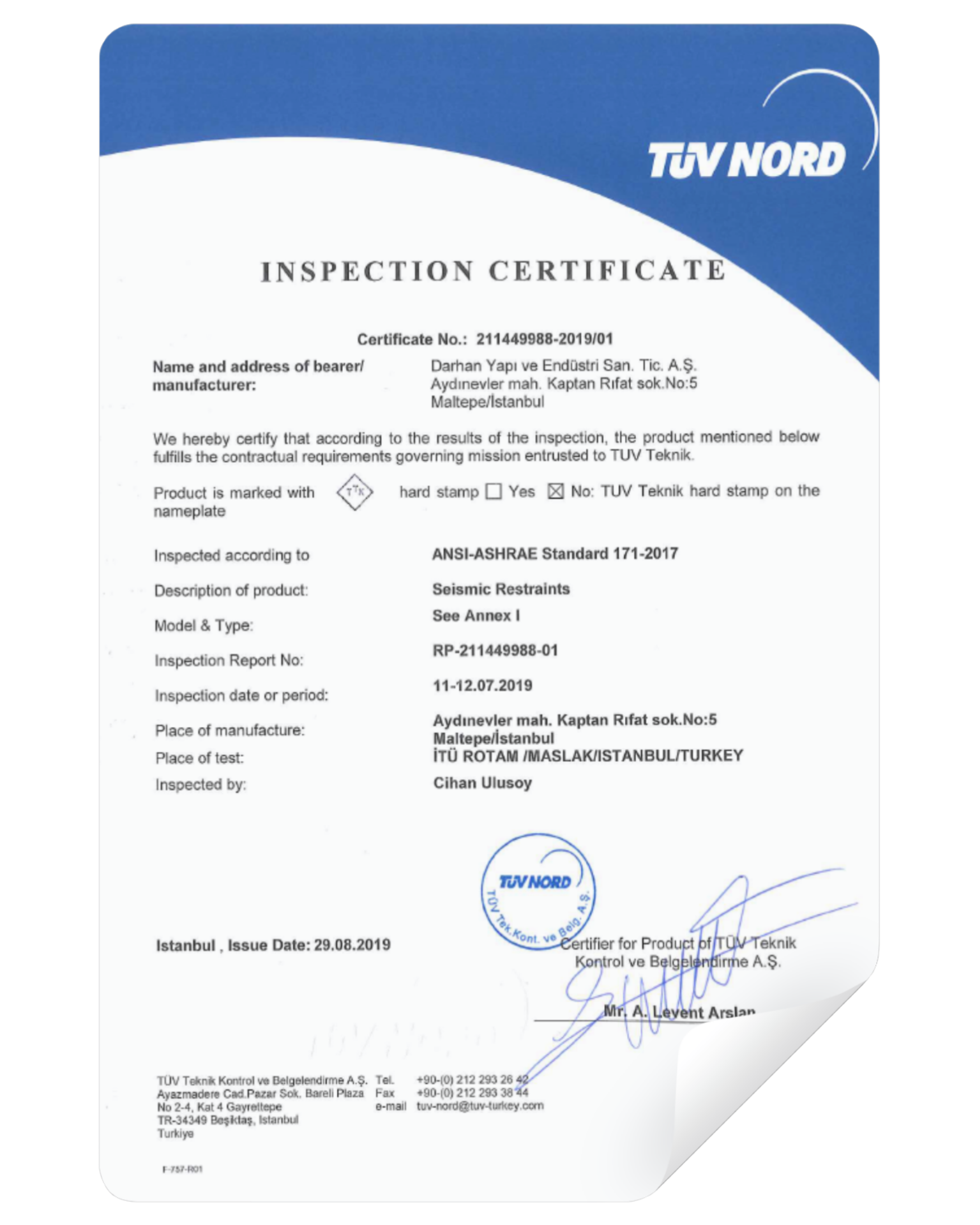 TUV ANSI-ASHRAE - 171 (Sınırlandırıcı-İzolatör)